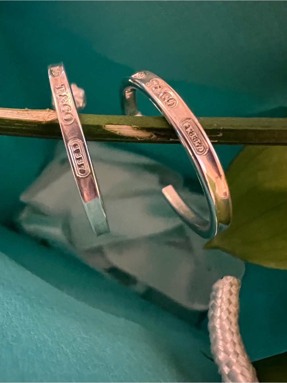 Tiffany & Co Sterling Silver Hoop Earrings, 1 inch, T&Co 1837, Original Owner